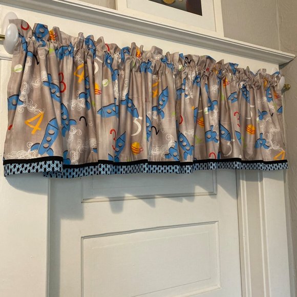 2 Panels Rockets Gray Blue Mid Century Modern Window Valance Curtains - Picture 5 of 5